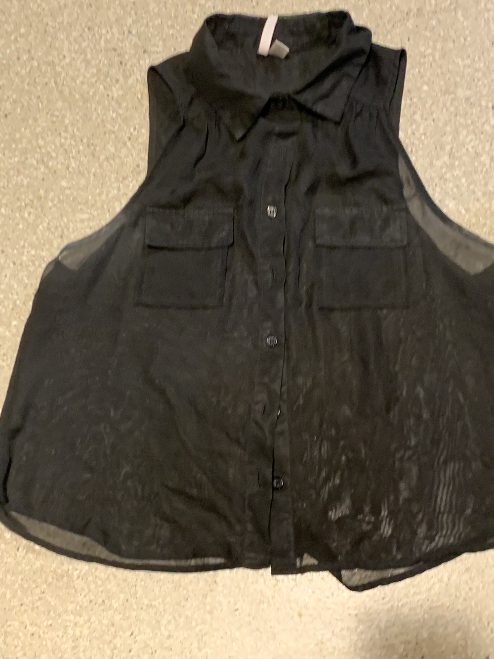 #696 Sheer Black Sleeveless Button-Up Blouse